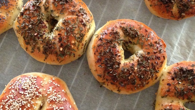 Bagels on an oven rack
